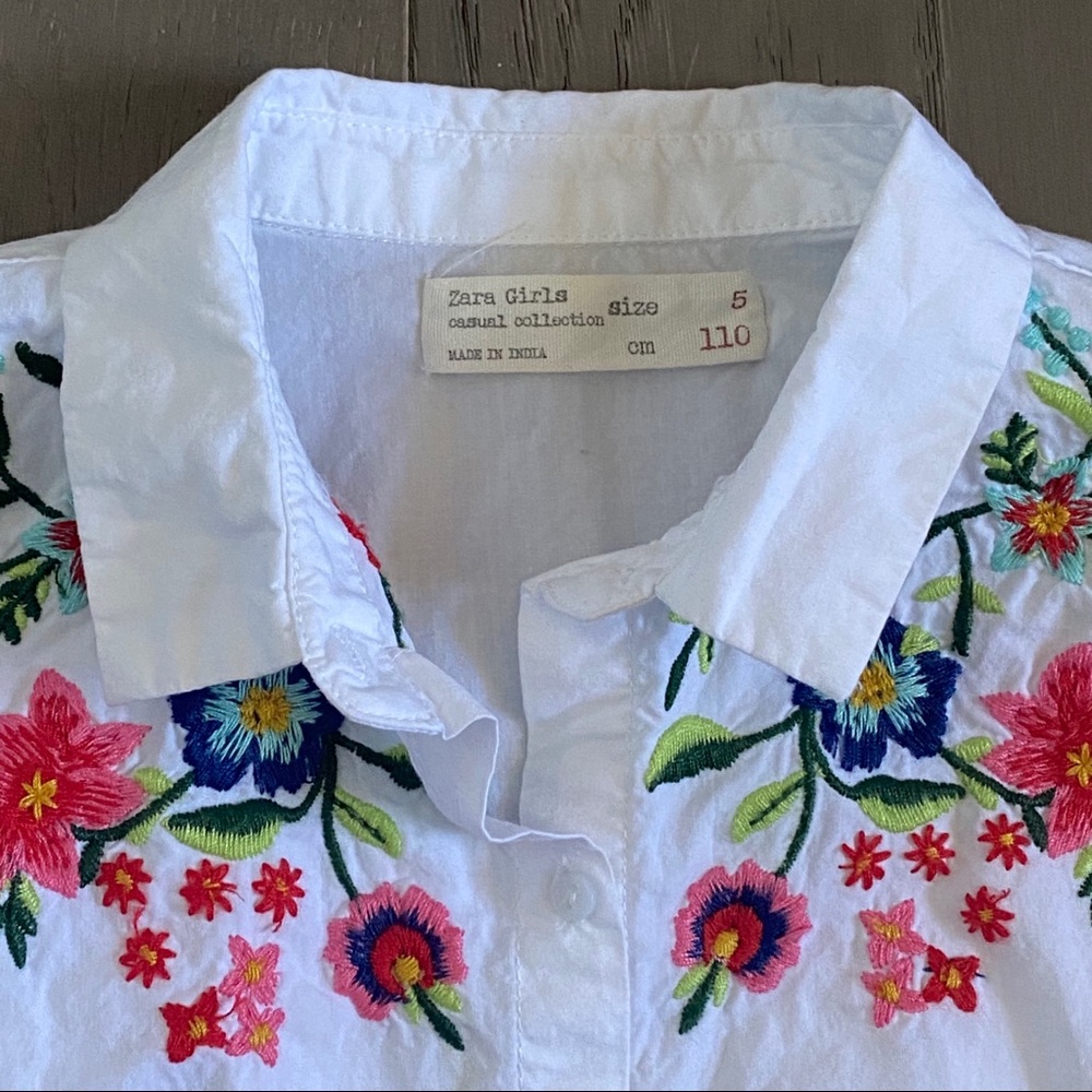 Zara Kids Floral Embroidered Ruffle Shirt - Picture 2 of 6